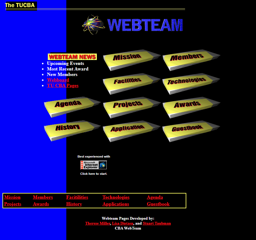 TUCBA WebTeam website in 1996