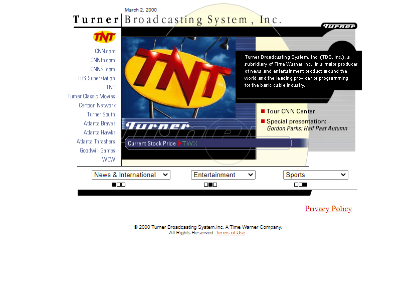 Turner Broadcasting System website in 2000