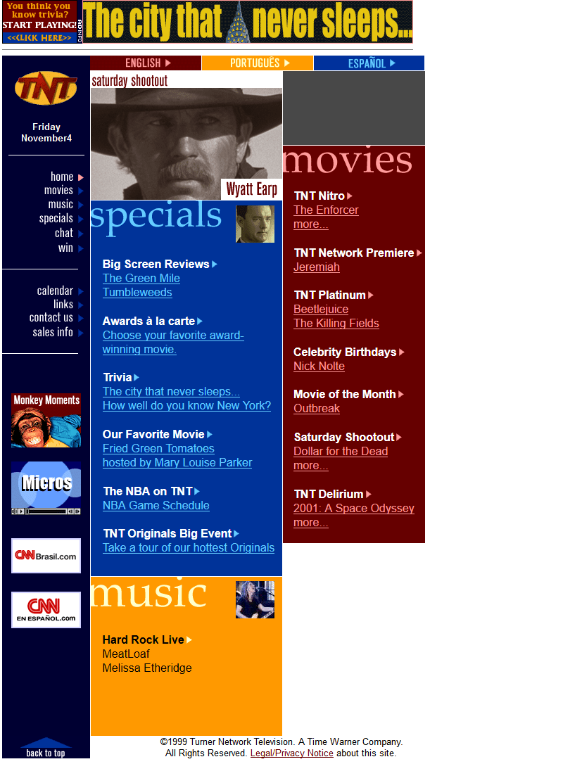 Turner Network Television website in 2000