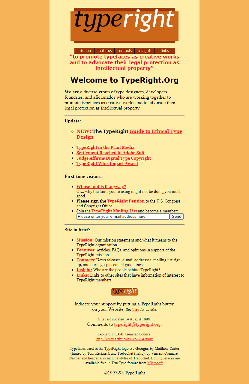 TypeRight website in 1998