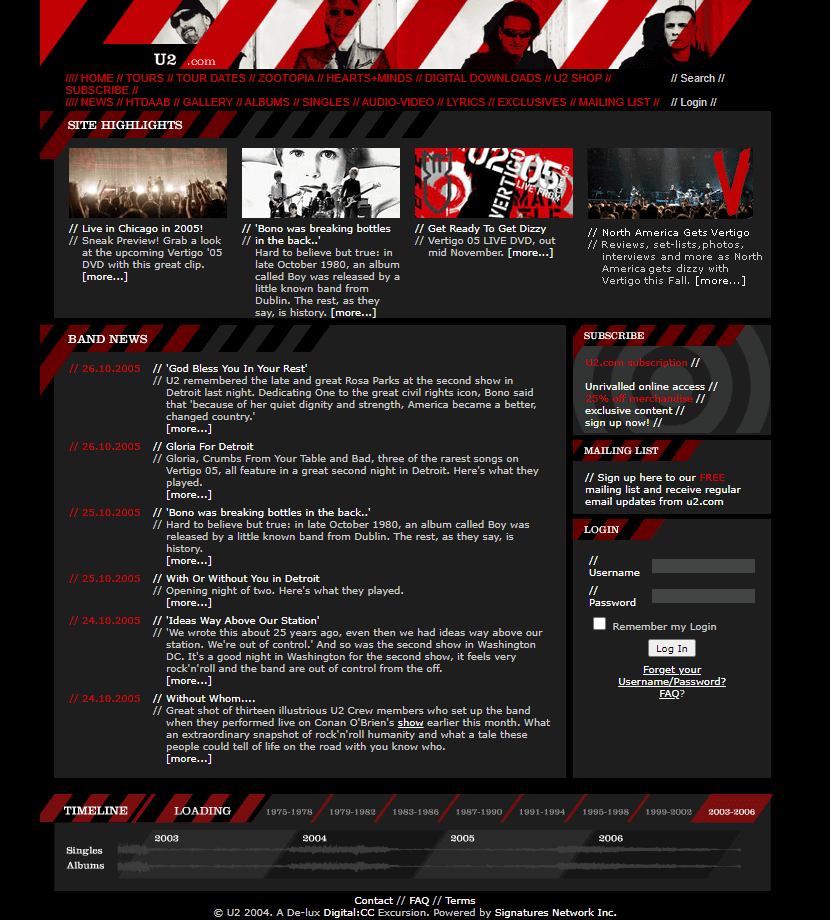 U2 website in 2005
