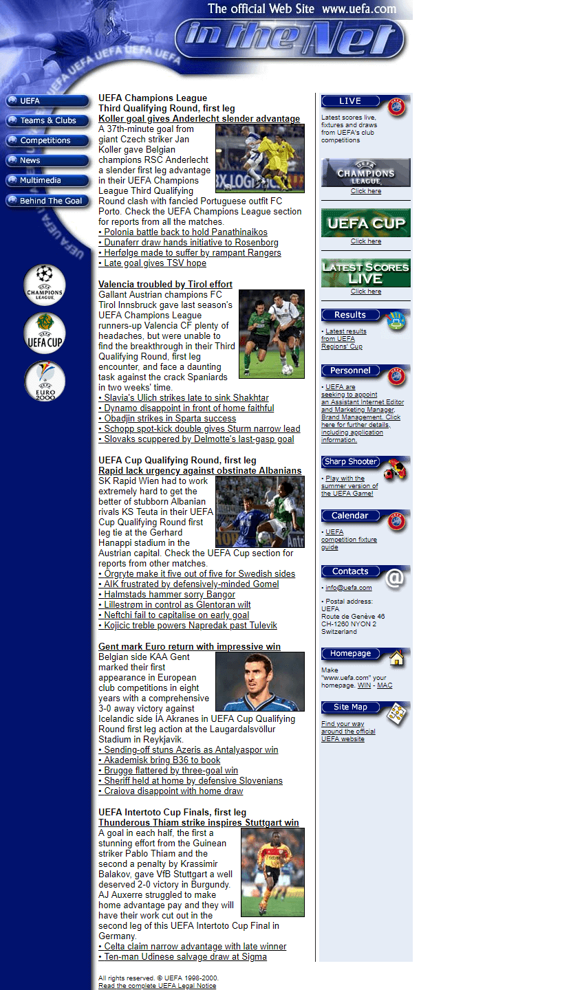 UEFA website in 2000