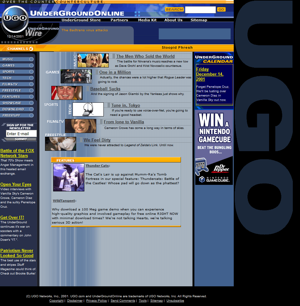 UnderGround Online website in 2001