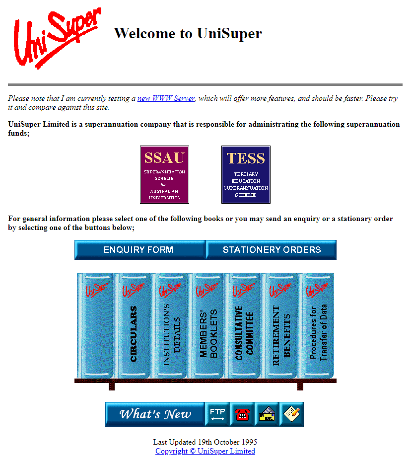 UniSuper website in 1995