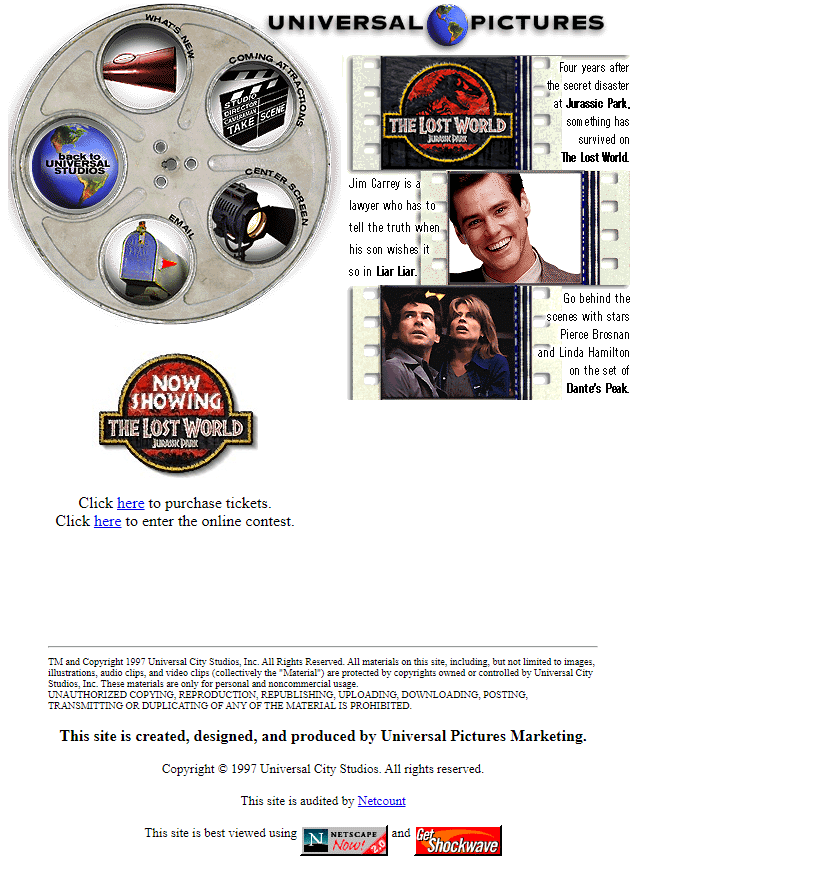 Universal Pictures website in 1997