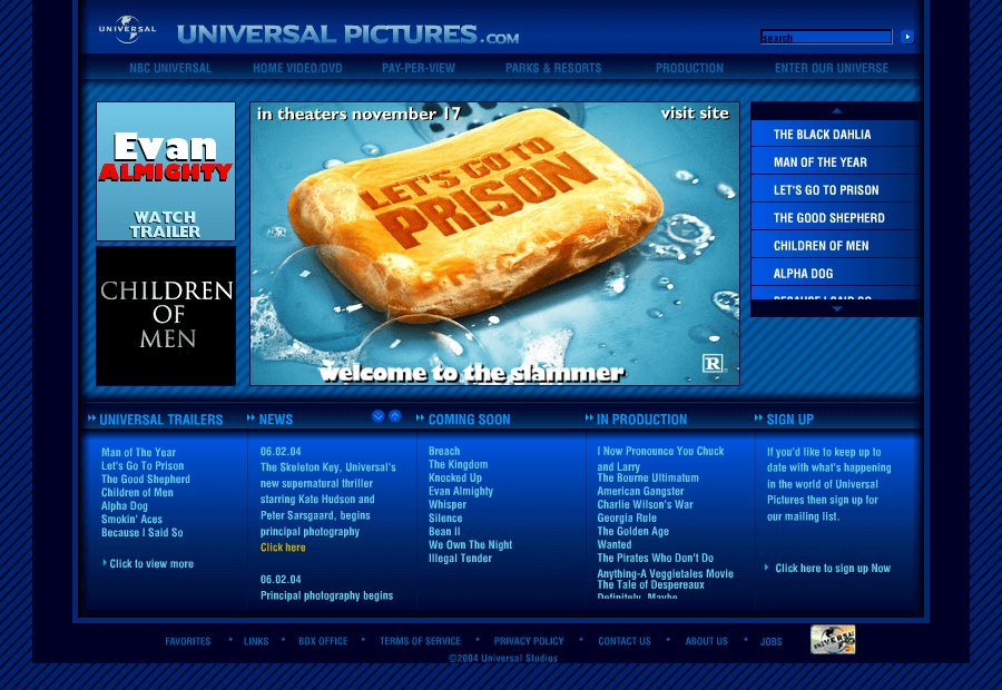 Universal Pictures website in 2004