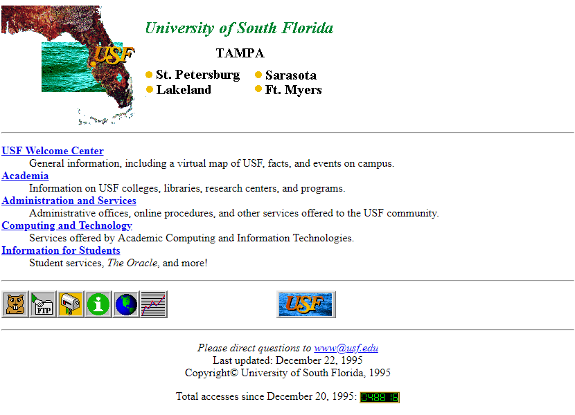 University of South Florida website in 1995