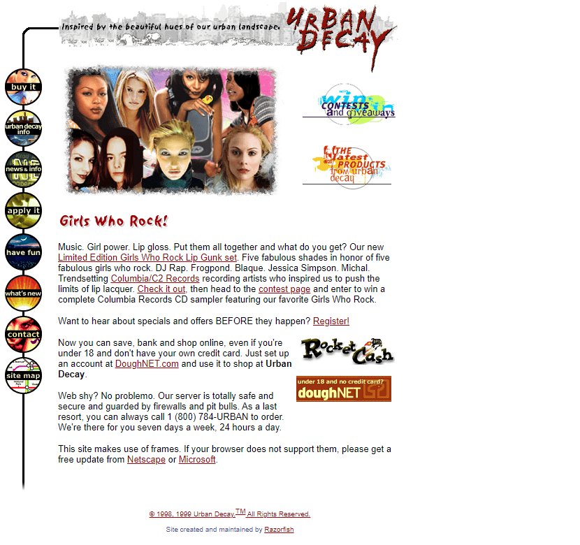 Urban Decay website in 1999
