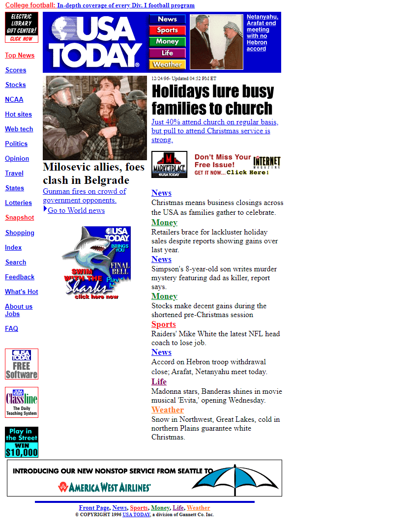 USA Today website in 1996