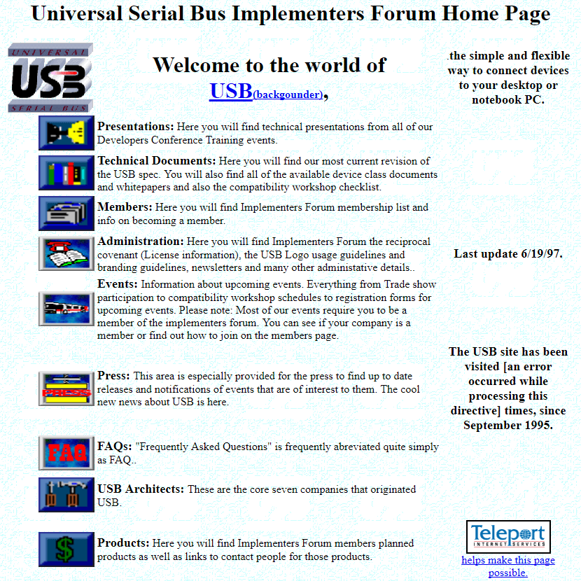 USB website in 1997