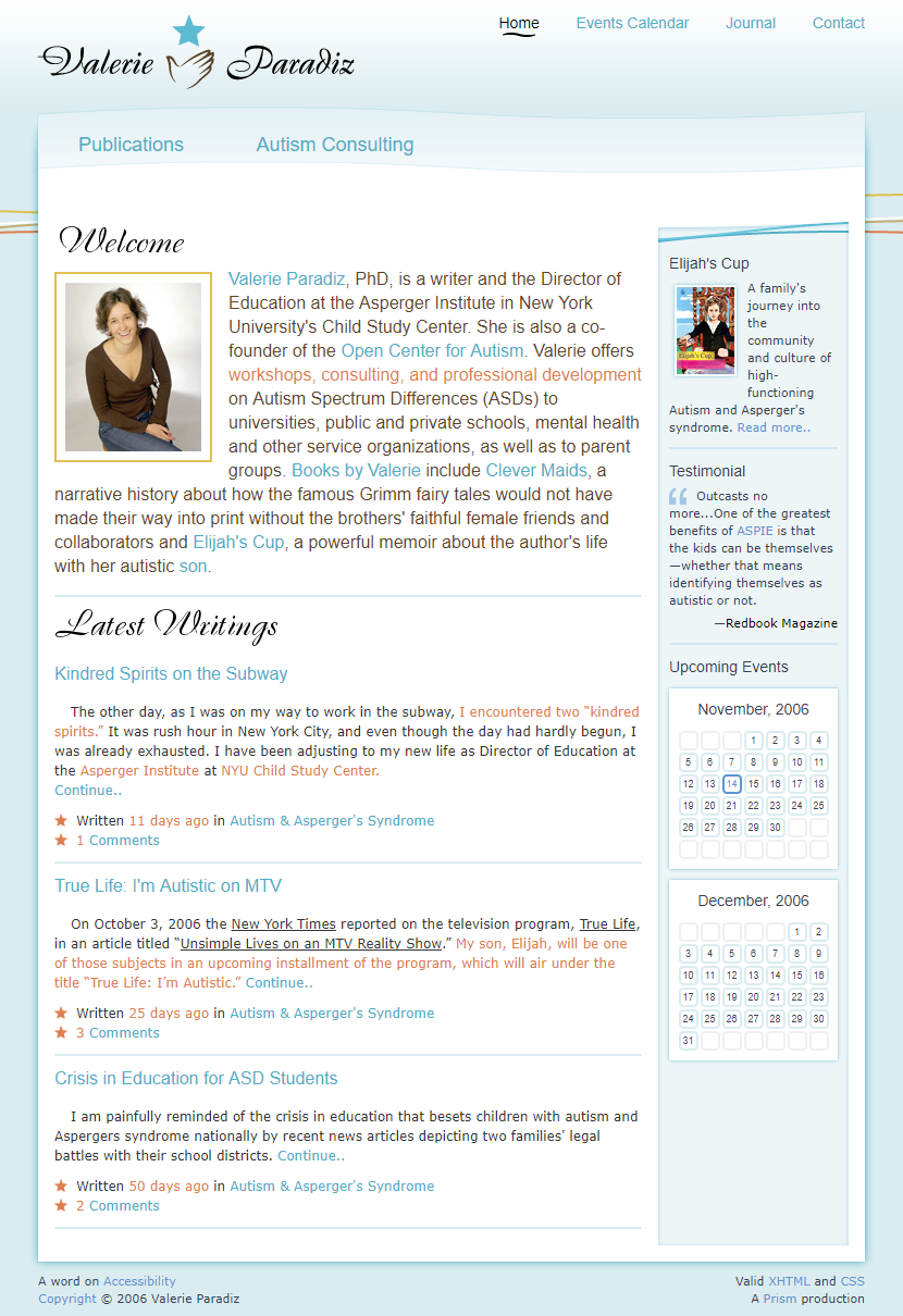 Valerie Paradiz website in 2006