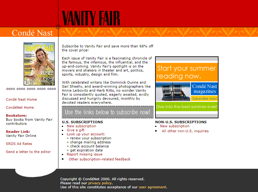 Vanity Fair website in 2000