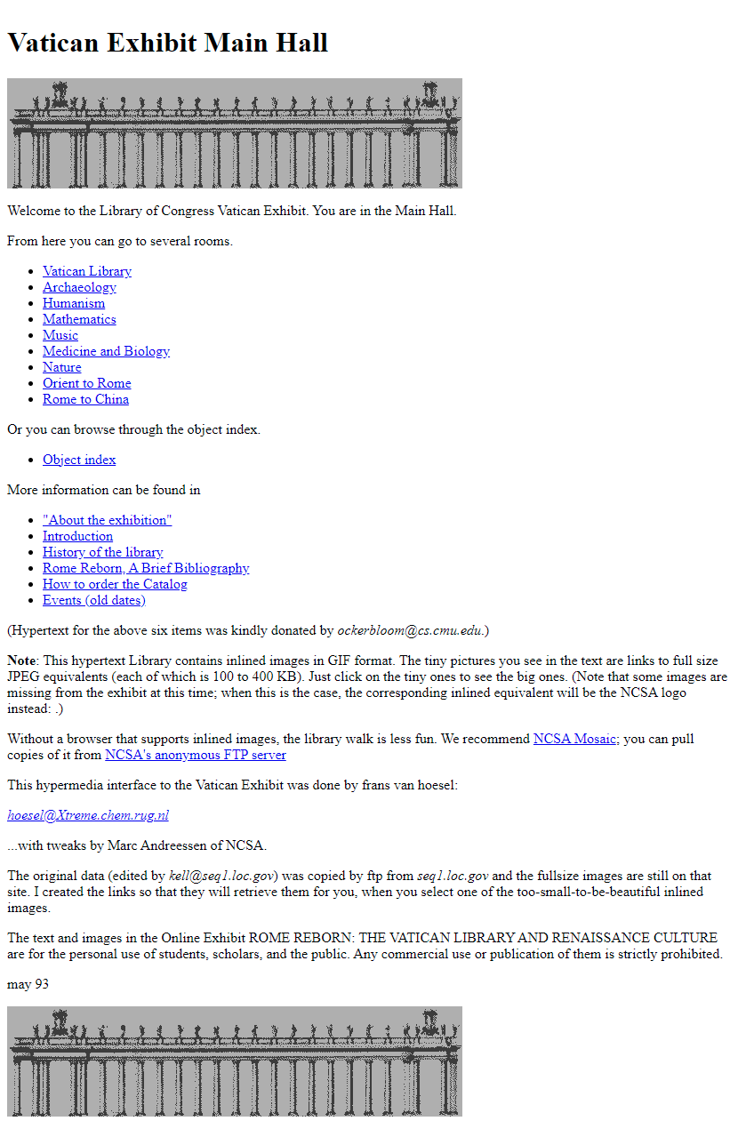 Vatican Exhibit Main Hall website in 1993