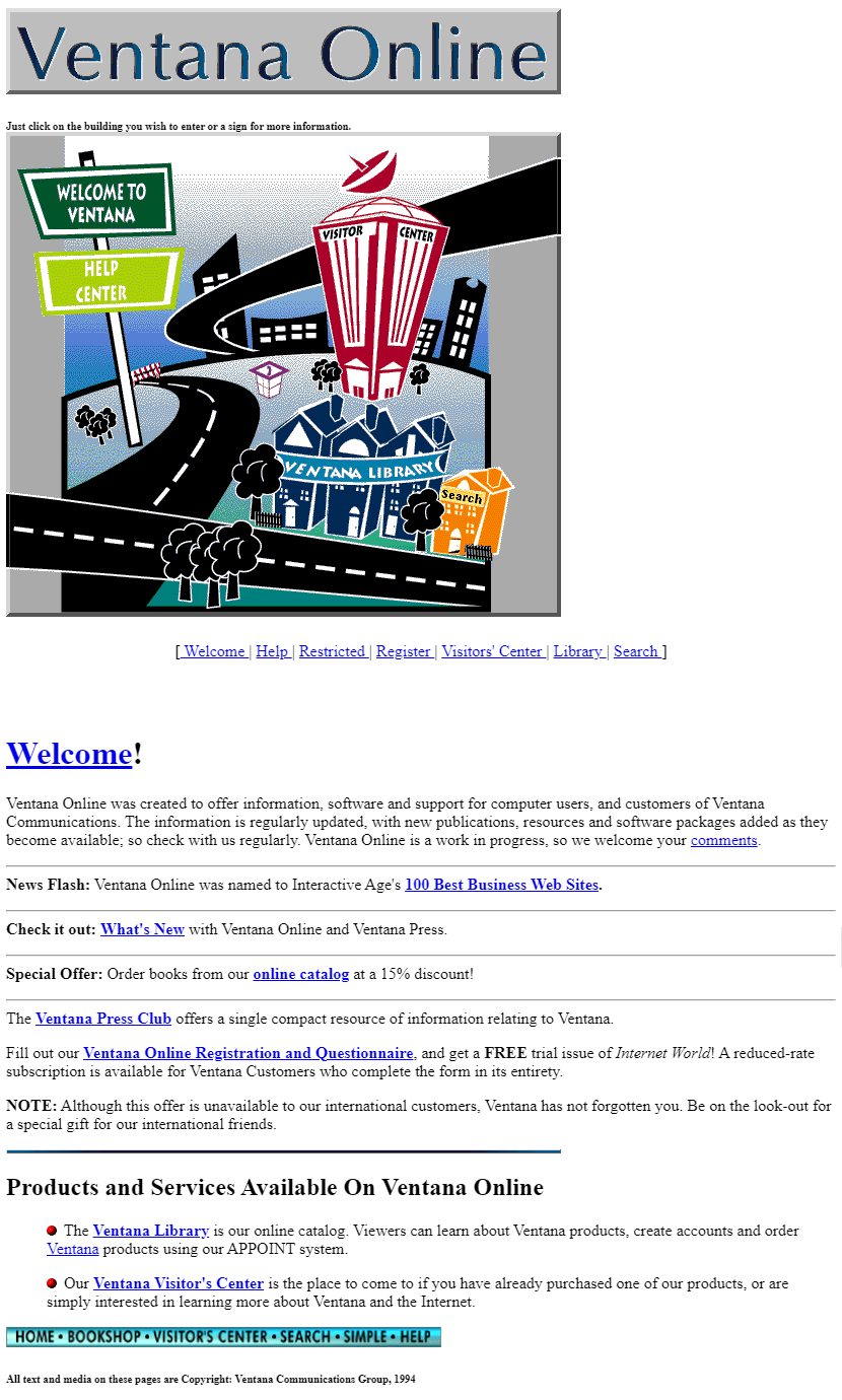 Ventana Online website in 1994