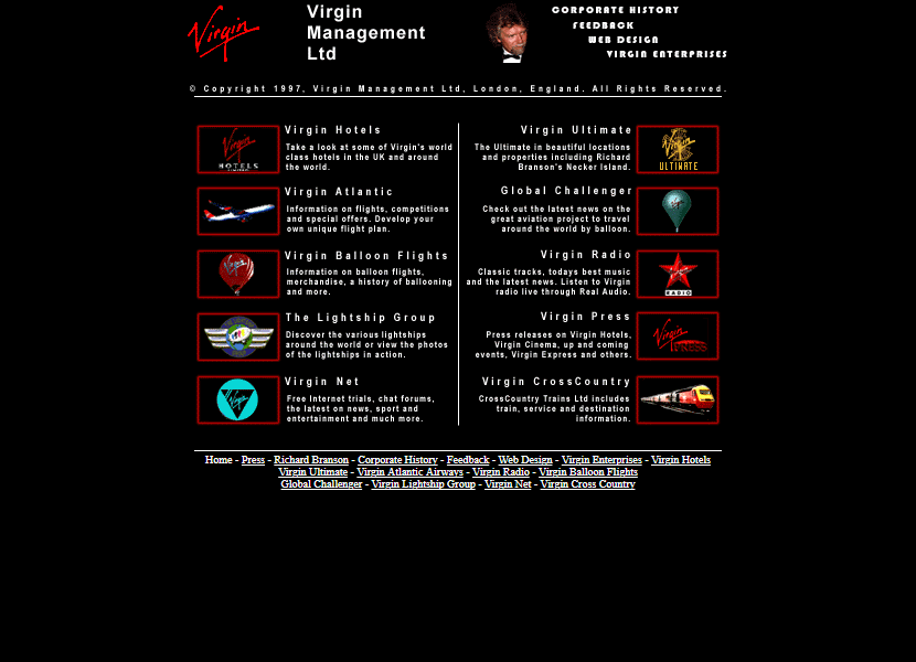 Virgin website in 1997