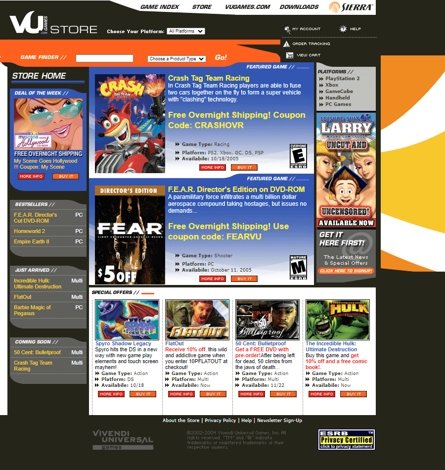 Vivendi Universal Games Store website in 2005