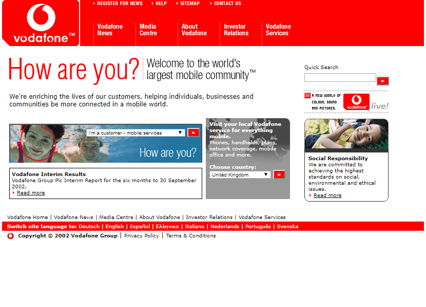 Vodafone website in 2002
