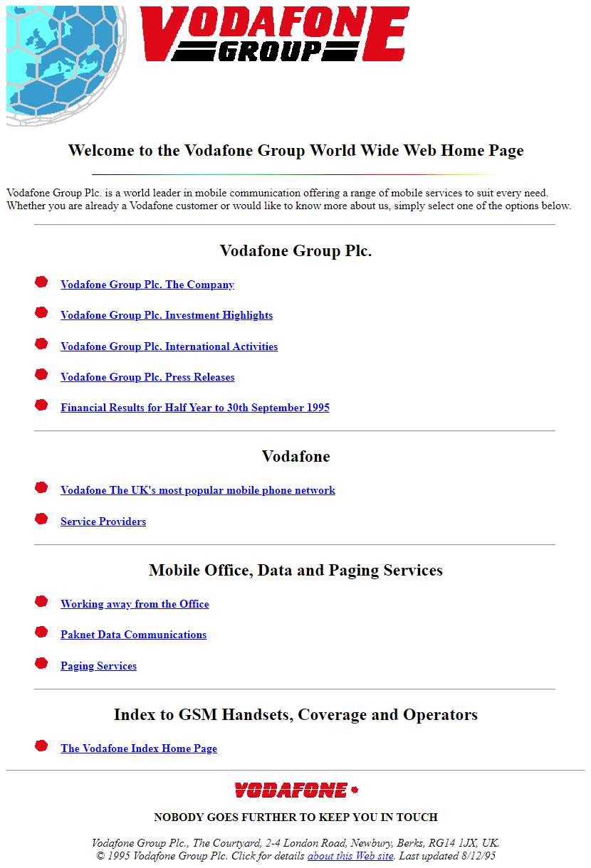 Vodafone Group website in 1995