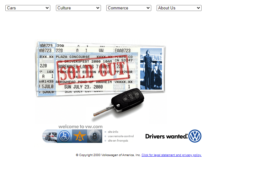 Volkswagen website in 2000