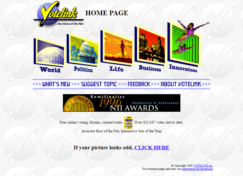 Votelink website in 1996