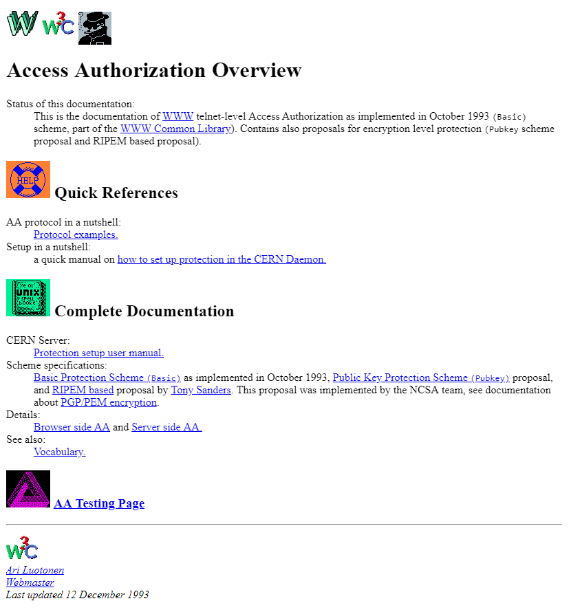 W3C Access Authorization website in 1993