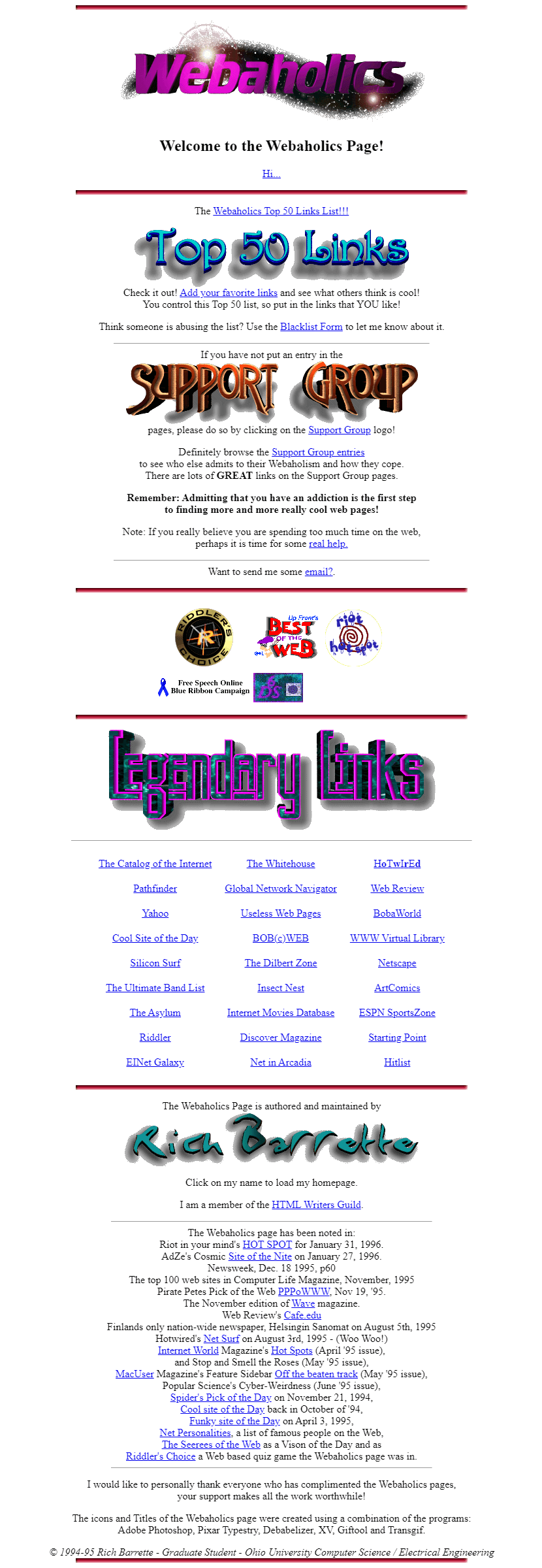 Webaholics website in 1995