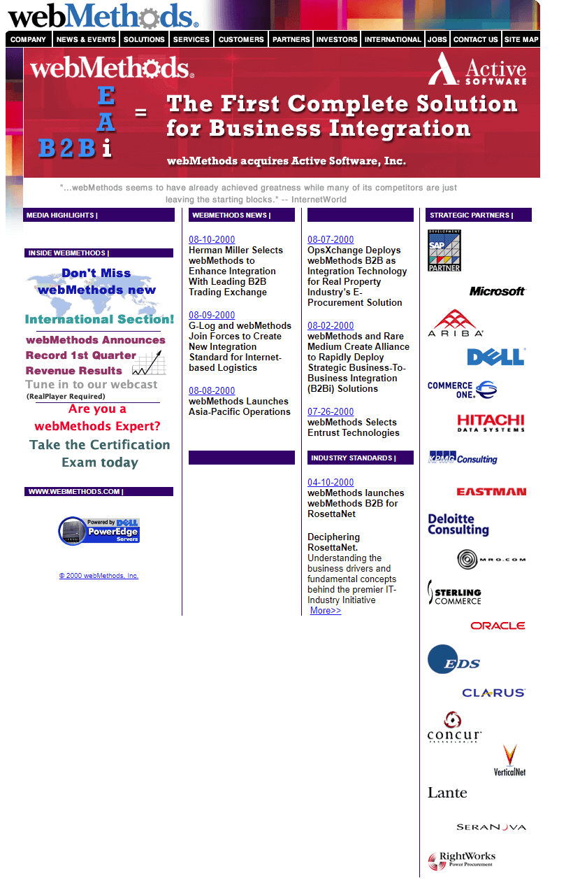 webMethods website in 2000