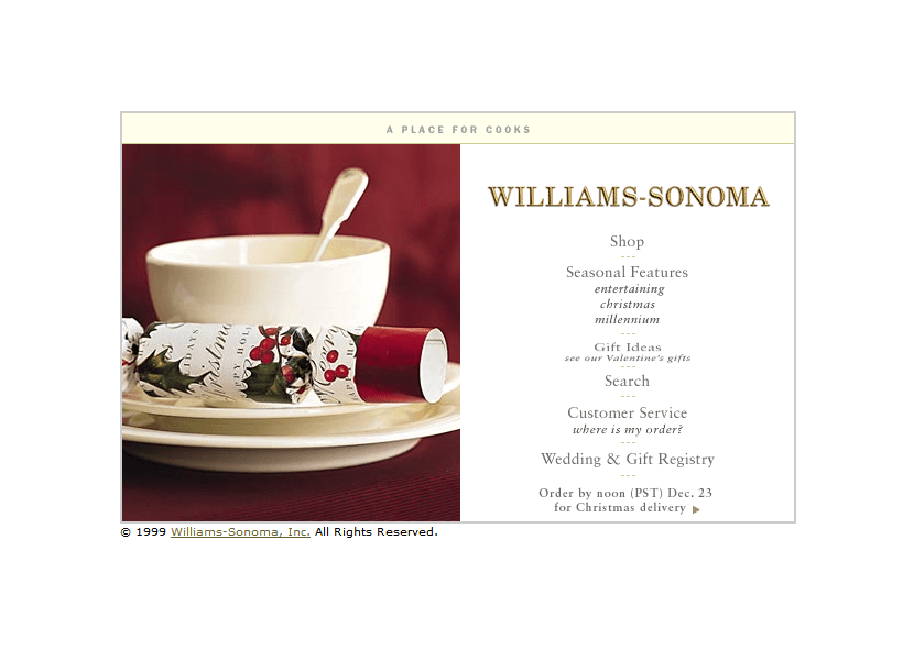 Williams-Sonoma website in 1999