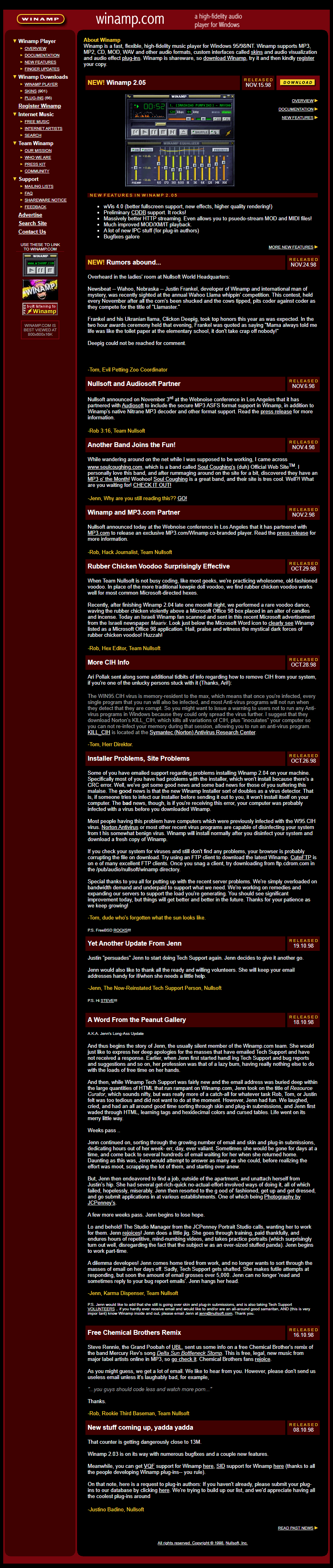 Winamp website in 1998