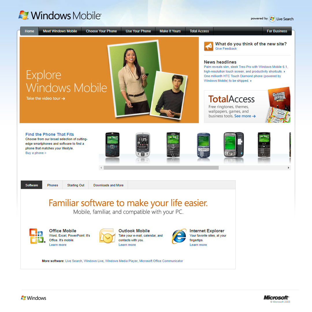 Windows Mobile website in 2008