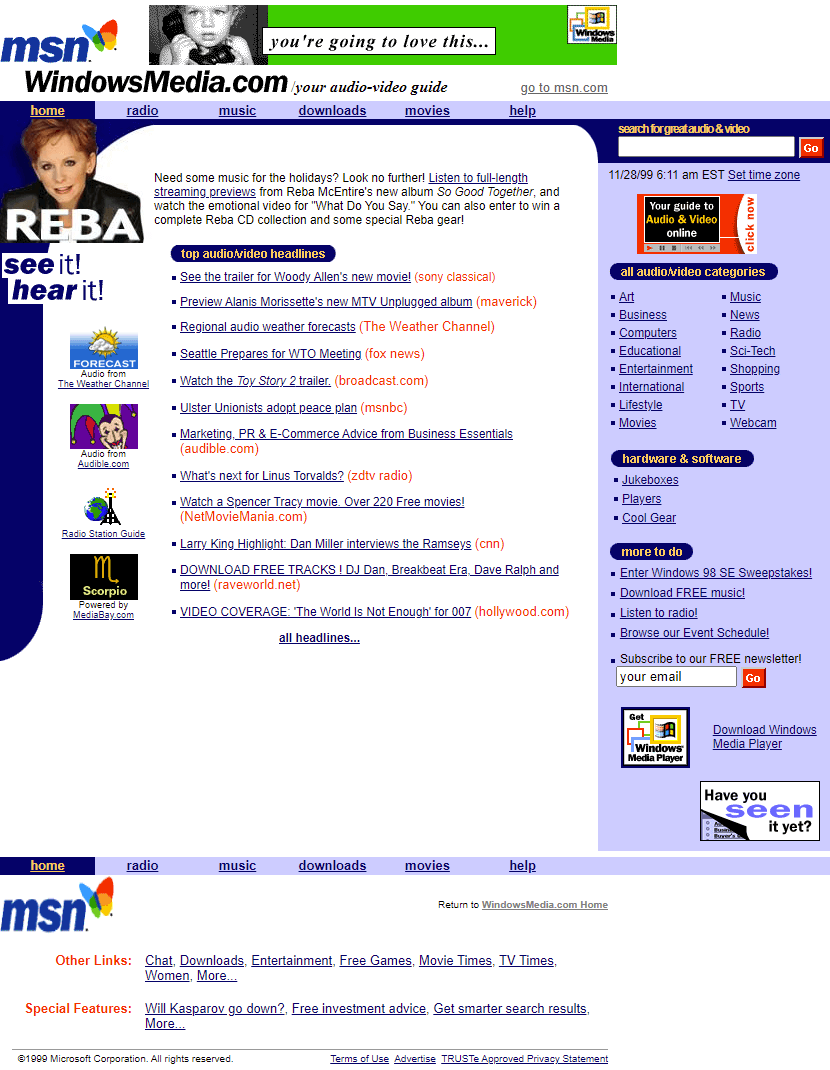 WindowsMedia website in 1999