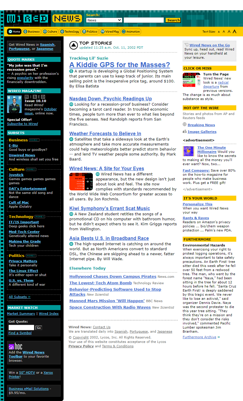 Wired News website in 2002