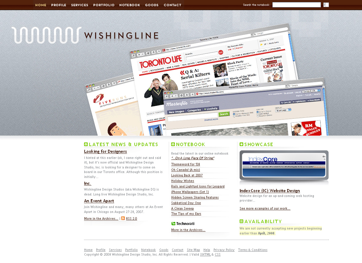 Wishingline Design Studio website in 2008