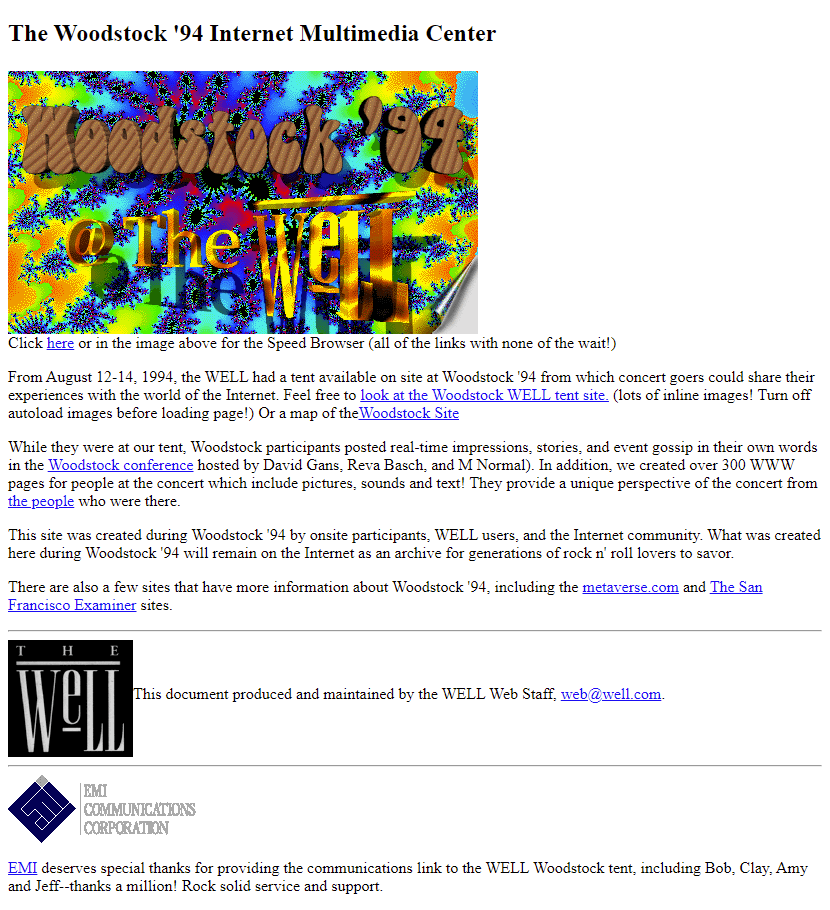 Woodstock ’94 Internet Multimedia Center website in 1994