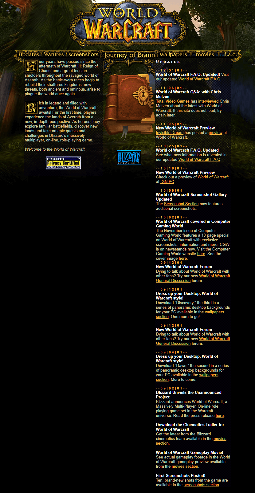 World of Warcraft website in 2002