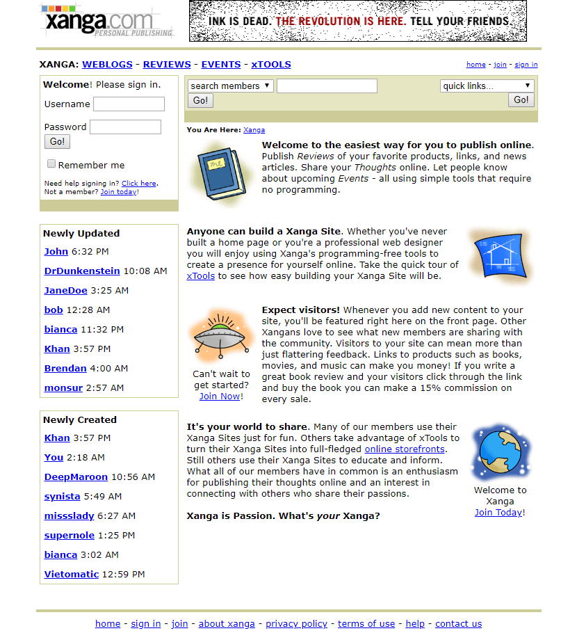 Xanga website in 2000