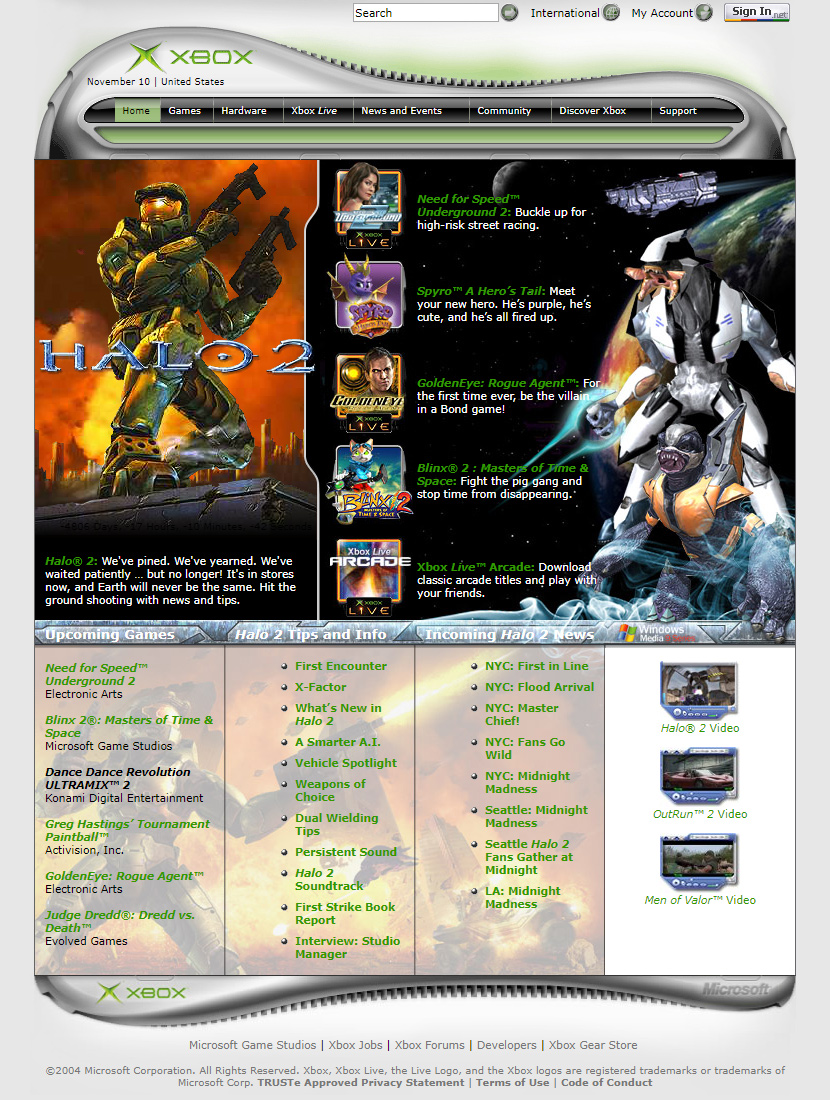 Xbox website in 2004