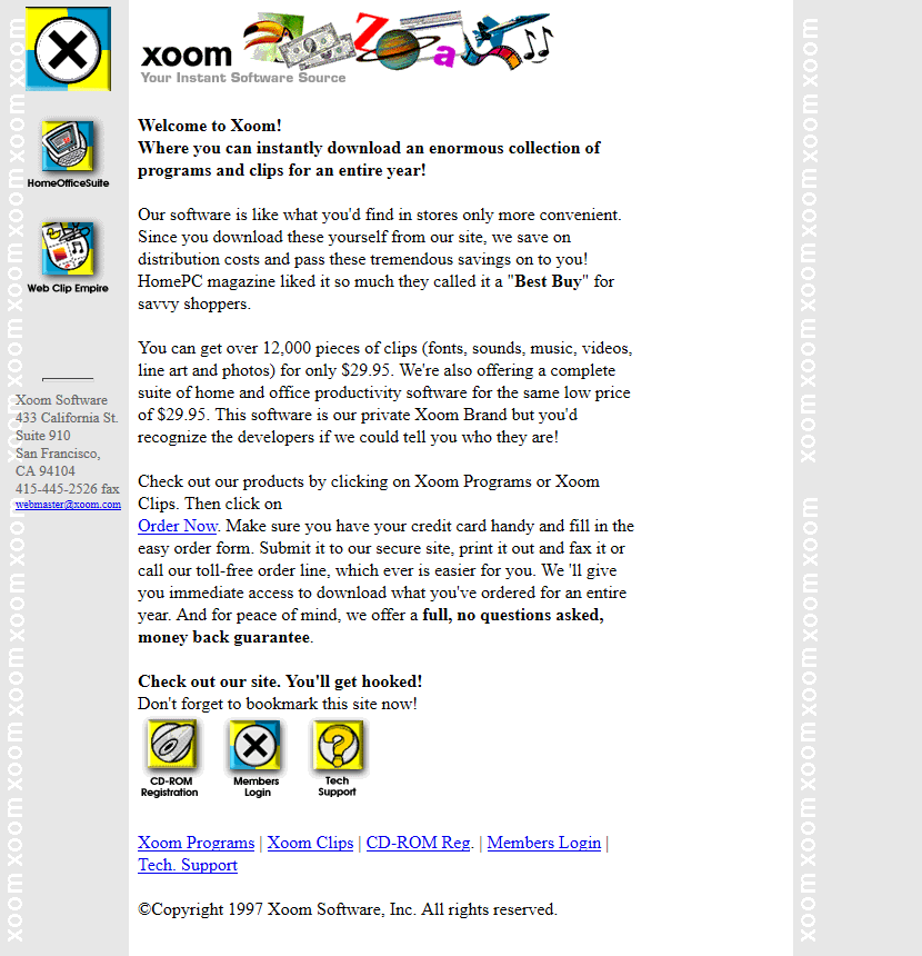 Xoom Software website in 1997