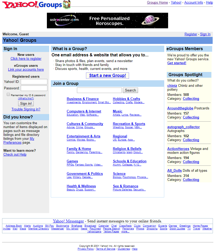 Yahoo Groups in 2001