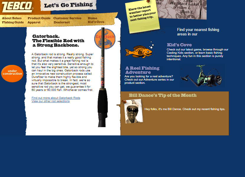 Zebco Fishing website in 2000