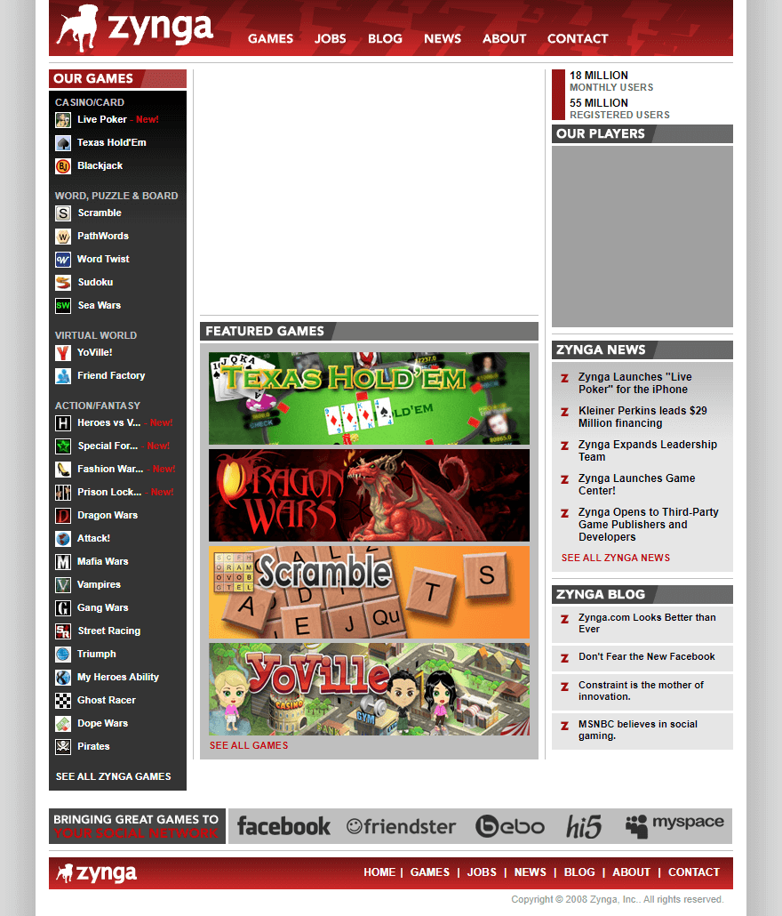 Zynga website in 2008