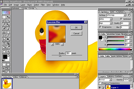 Adobe ImageReady 2.0 – Ducky and Gaussian Blur