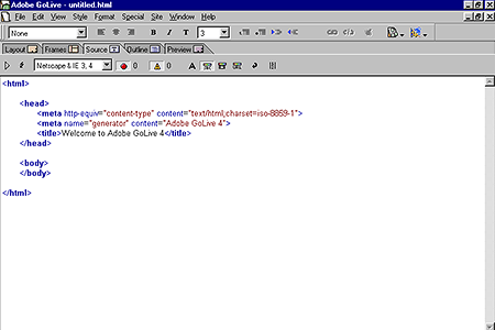 Adobe GoLive 4.0 – View Source