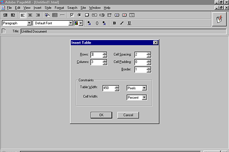 Adobe PageMill 3.0 – Insert Table