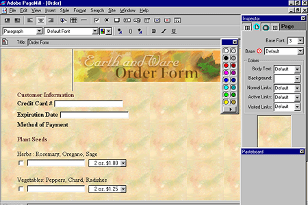 Sample Page and Palettes