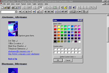 Microsoft FrontPage 1.1 – Color Palette