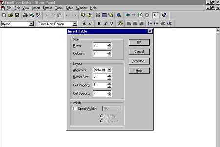 Microsoft FrontPage 97 – Insert Table