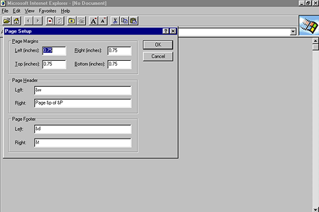 Internet Explorer 1.0 – Page Setup