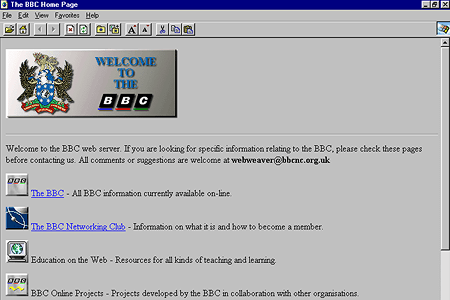 Internet Explorer 1.0 – BBC website in 1995