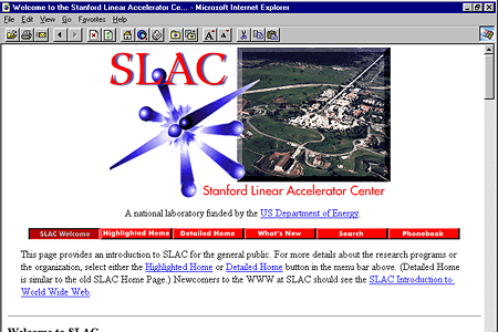 Internet Explorer 2.0 – SLAC website in 1995